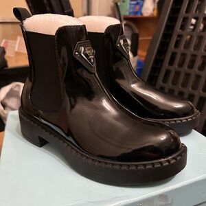 Prada Black Patent Leather Chelsea Boots